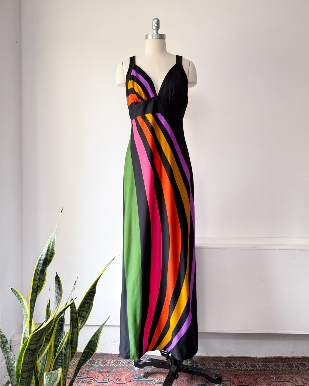 70s Tori Richard Rainbow Maxi Dress / L