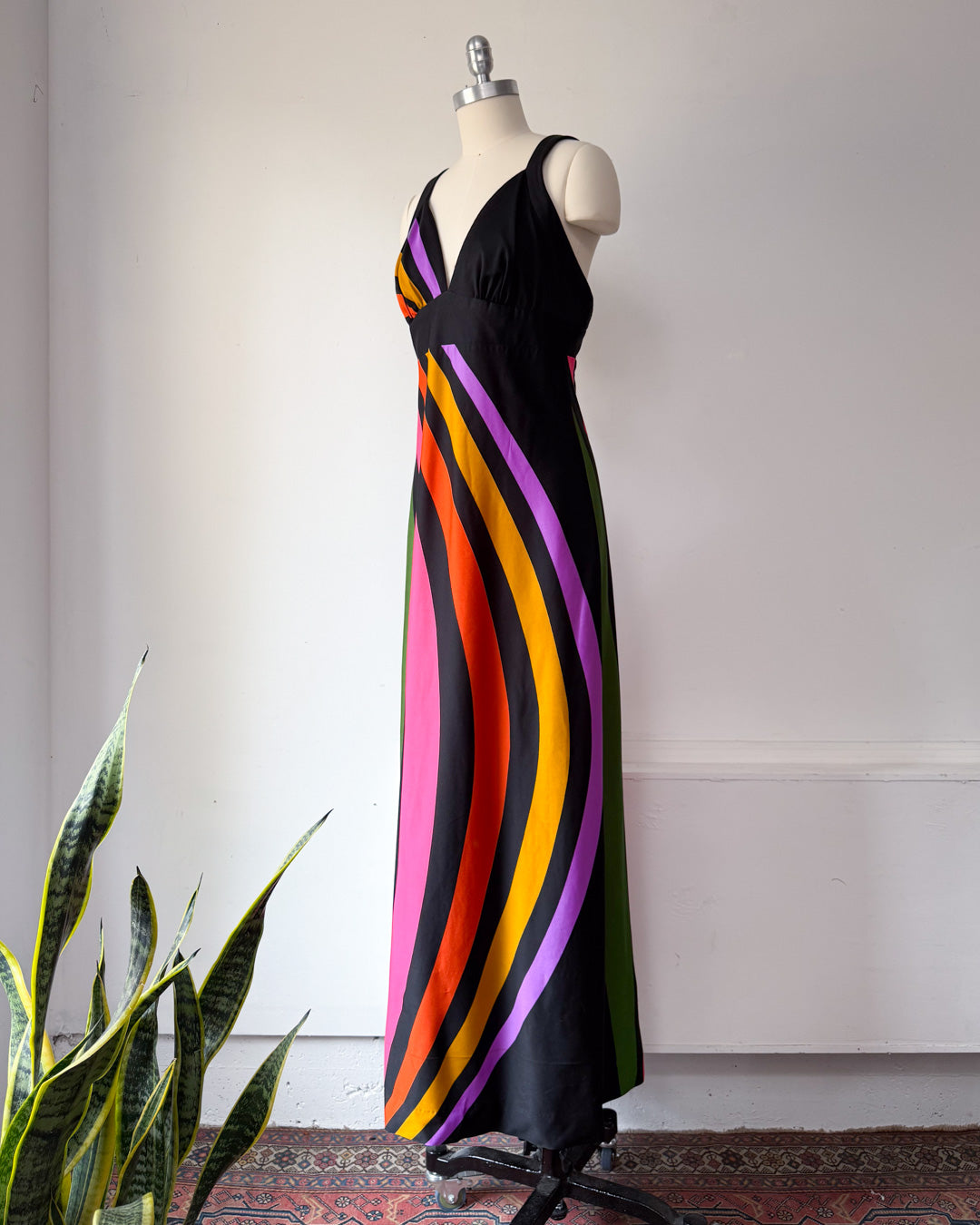 70s Tori Richard Rainbow Maxi Dress / L