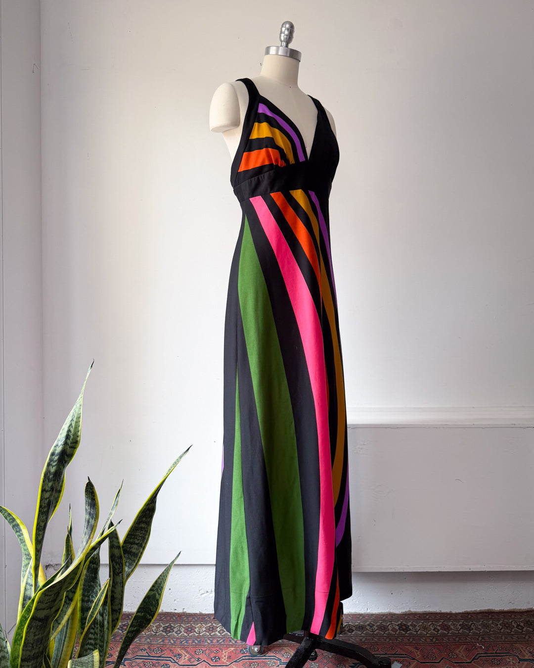 70s Tori Richard Rainbow Maxi Dress / L