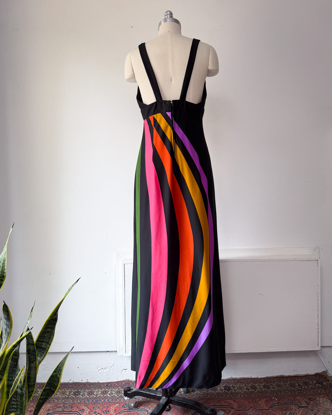 70s Tori Richard Rainbow Maxi Dress / L