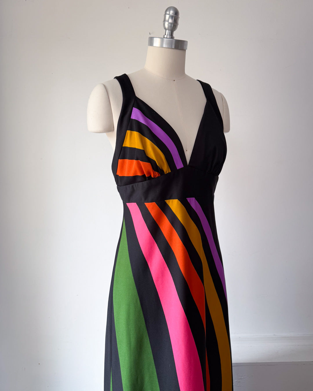 70s Tori Richard Rainbow Maxi Dress / L