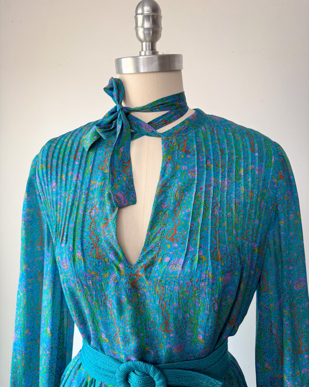 70s Treacy Lowe Novelty Print Animals Silk Dress / S-M