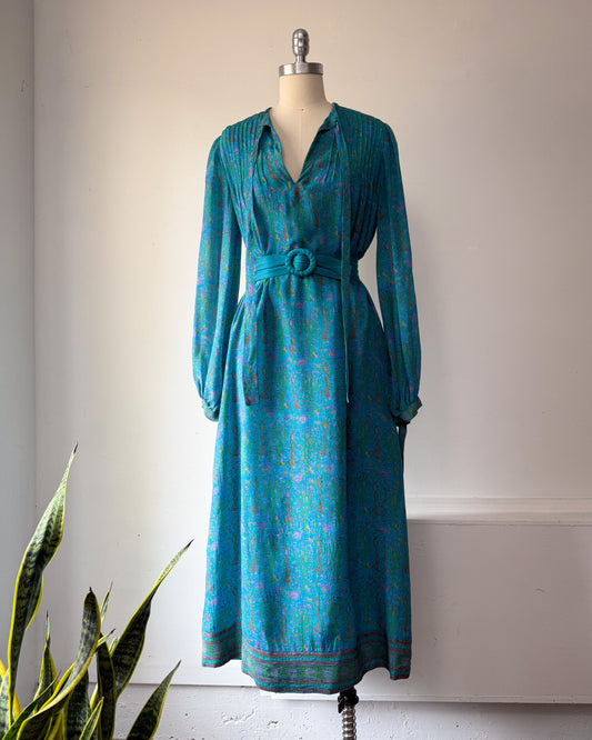 70s Treacy Lowe Novelty Print Animals Silk Dress / S-M