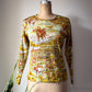 70s Novelty Western Horses & Cowboys Print Long Sleeve Top / M