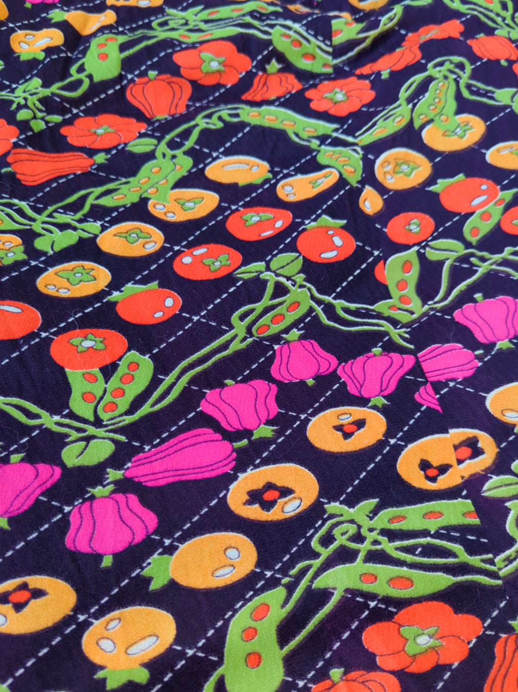 70s Neon Veggies Maxi Dress / S
