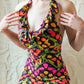 70s Neon Veggies Maxi Dress / S