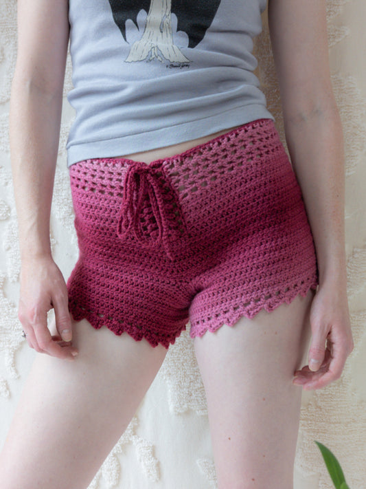 70s Raspberry Ombre Crochet Shorts / XS-S