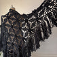60s Black 3D Flower Crochet Fringe Shawl