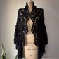 60s Black 3D Flower Crochet Fringe Shawl