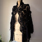 60s Black 3D Flower Crochet Fringe Shawl