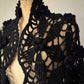 60s Black 3D Flower Crochet Fringe Shawl