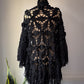 60s Black 3D Flower Crochet Fringe Shawl