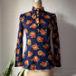 70s Navy Blue Floral Knit Collared Top / M
