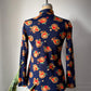 70s Navy Blue Floral Knit Collared Top / M