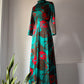 70s Teal Green & Red Bold Floral Print Maxi Dress / M