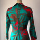 70s Teal Green & Red Bold Floral Print Maxi Dress / M