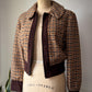 70s Brown Plaid Check Wool Cropped Jacket / M