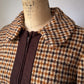 70s Brown Plaid Check Wool Cropped Jacket / M