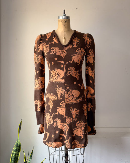70s Novelty People Knit Dress / S