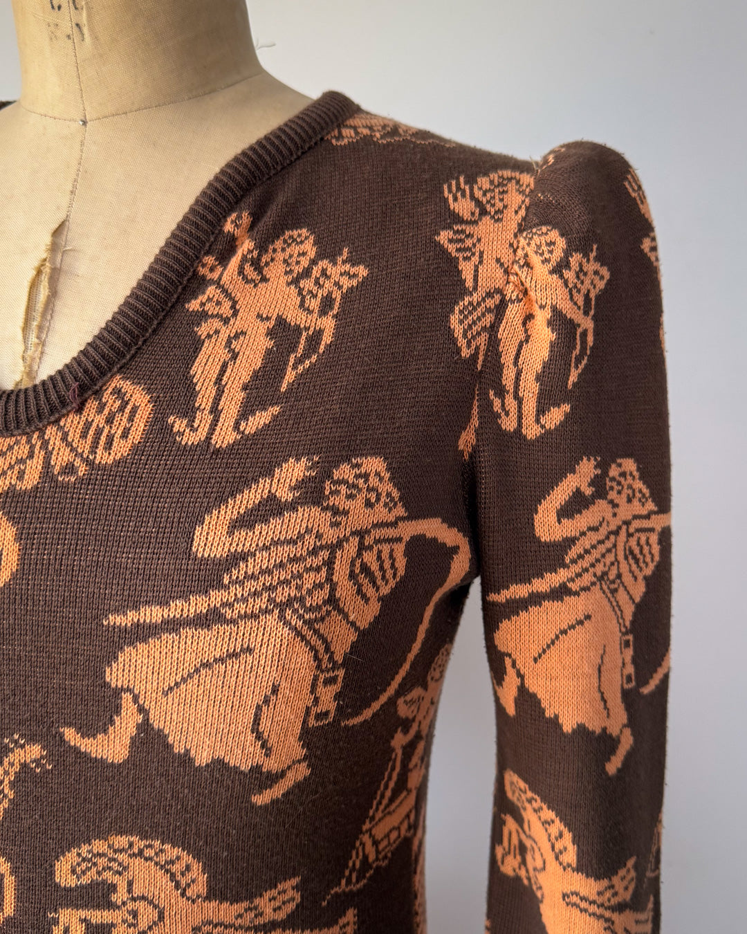 70s Novelty People Knit Dress / S