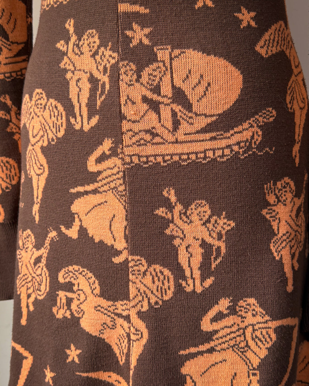70s Novelty People Knit Dress / S