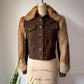 70s Brown Rabbit Fur & Suede Leather Crop Jacket / XS-S
