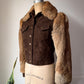 70s Brown Rabbit Fur & Suede Leather Crop Jacket / XS-S