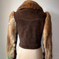 70s Brown Rabbit Fur & Suede Leather Crop Jacket / XS-S
