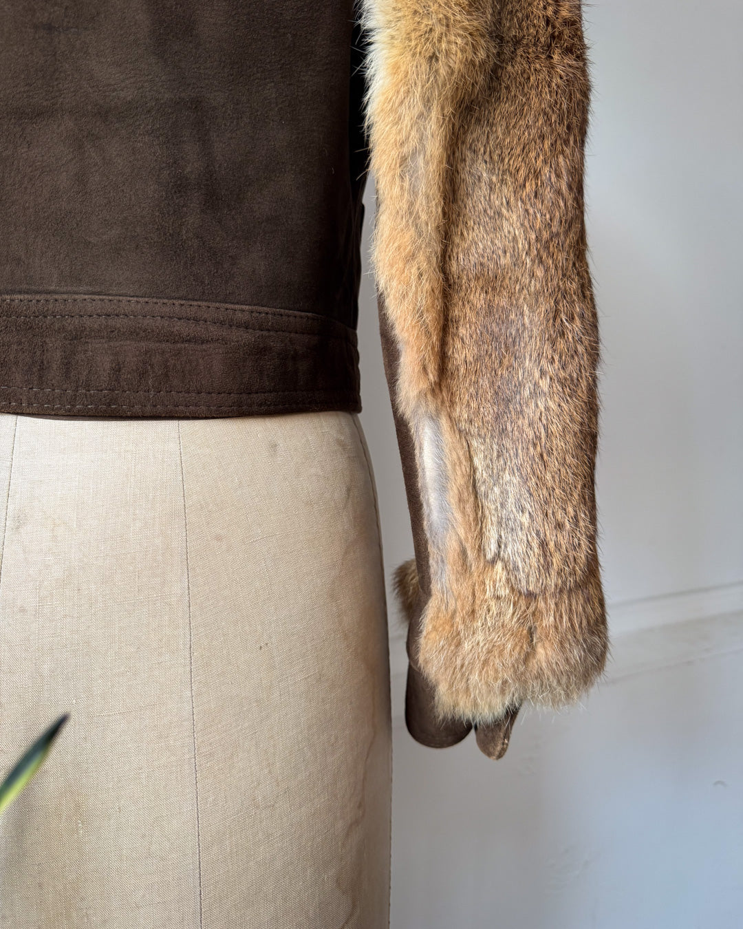 70s Brown Rabbit Fur & Suede Leather Crop Jacket / XS-S