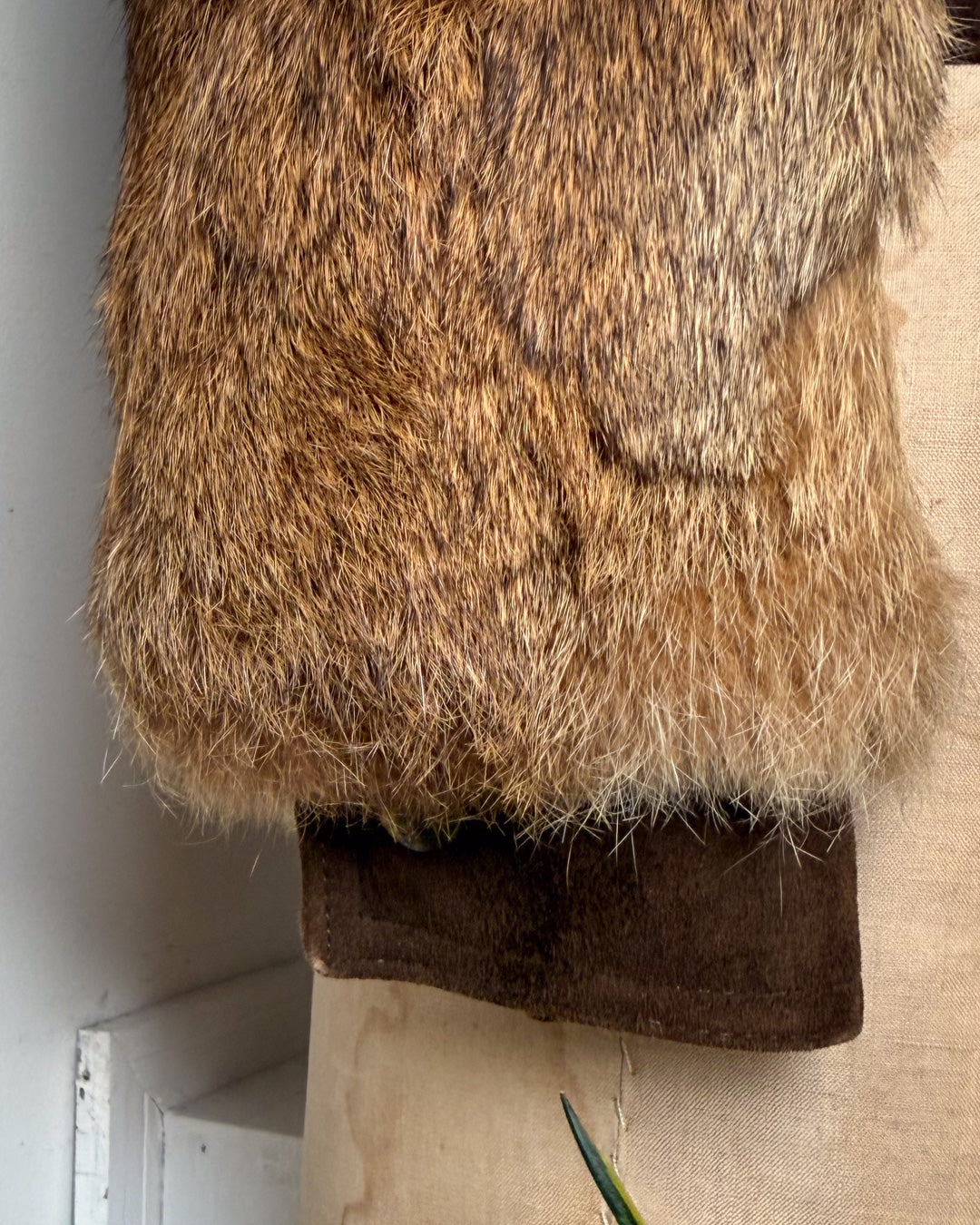 70s Brown Rabbit Fur & Suede Leather Crop Jacket / XS-S