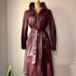 70s Burgundy Red Leather Hooded Long Belted Jacket / S
