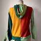 70s Rainbow Colorful Colorblock Hooded Knit Sweater Jacket / M