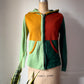 70s Rainbow Colorful Colorblock Hooded Knit Sweater Jacket / M