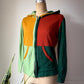 70s Rainbow Colorful Colorblock Hooded Knit Sweater Jacket / M