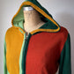 70s Rainbow Colorful Colorblock Hooded Knit Sweater Jacket / M