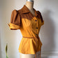 70s Colorblock Puff Sleeve Top / S