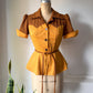 70s Colorblock Puff Sleeve Top / S