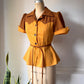 70s Colorblock Puff Sleeve Top / S
