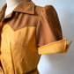 70s Colorblock Puff Sleeve Top / S