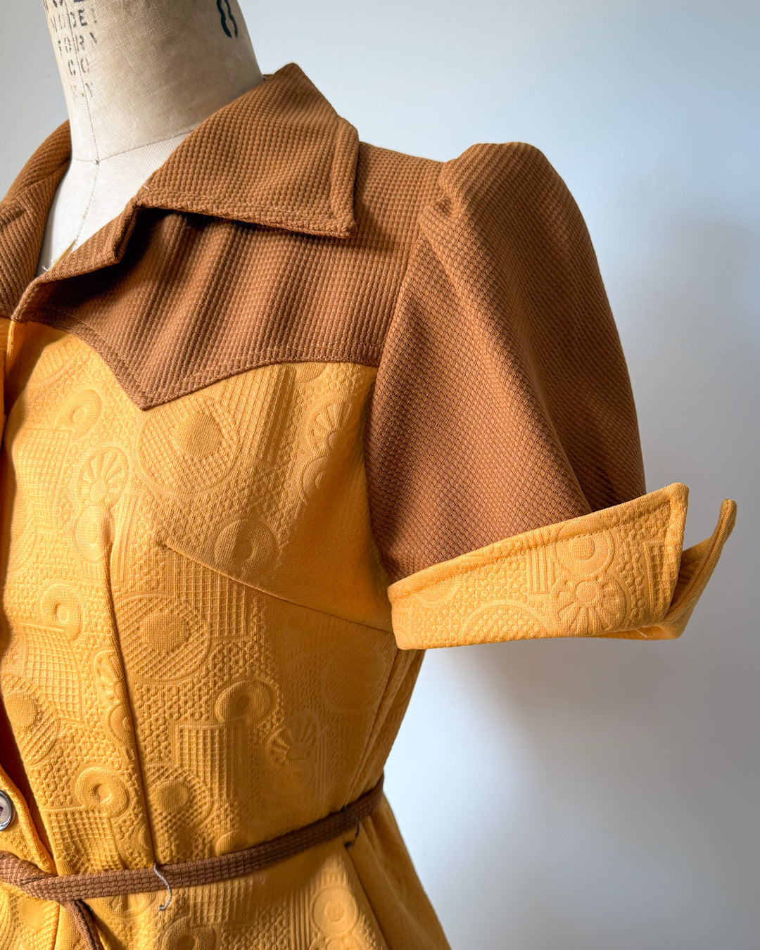 70s Colorblock Puff Sleeve Top / S