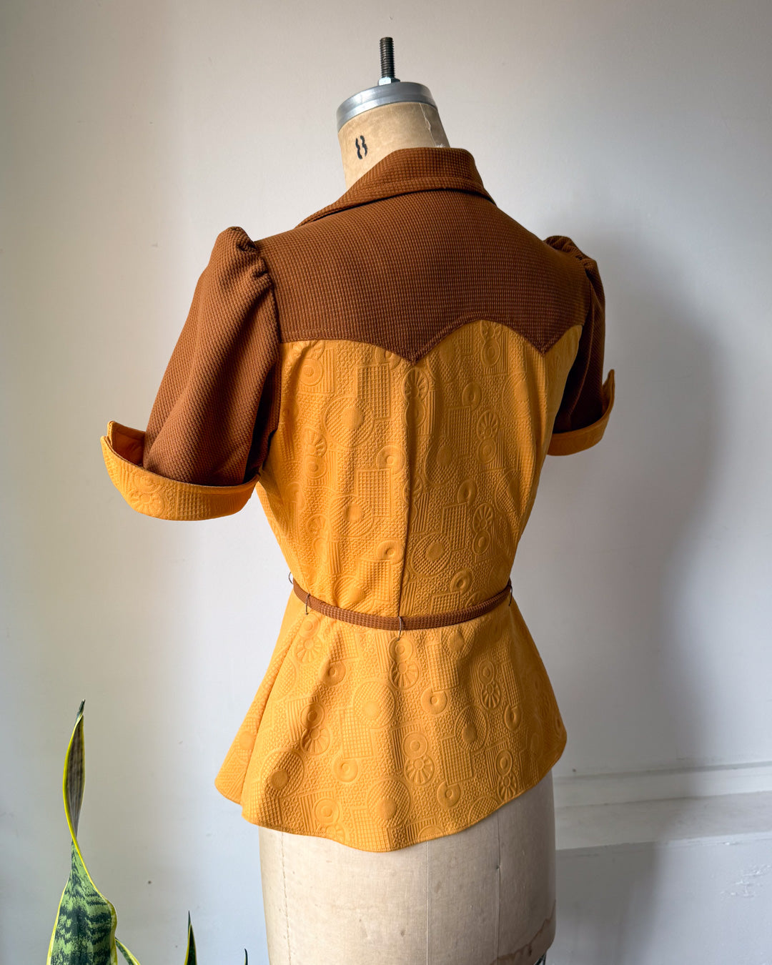 70s Colorblock Puff Sleeve Top / S