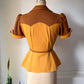 70s Colorblock Puff Sleeve Top / S