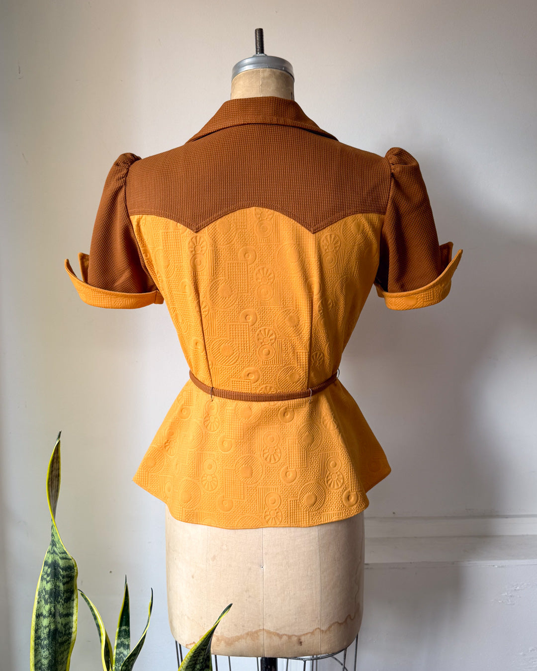 70s Colorblock Puff Sleeve Top / S