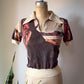 70s Novelty Print Cotton Polo Tee / XS-S
