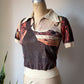 70s Novelty Print Cotton Polo Tee / XS-S