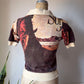70s Novelty Print Cotton Polo Tee / XS-S