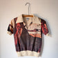 70s Novelty Print Cotton Polo Tee / XS-S