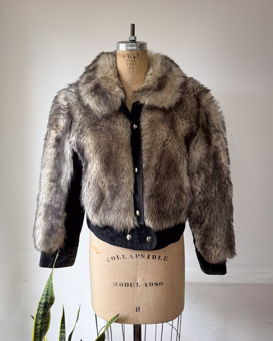 70s Faux Fur & Suede Cropped Jacket / M