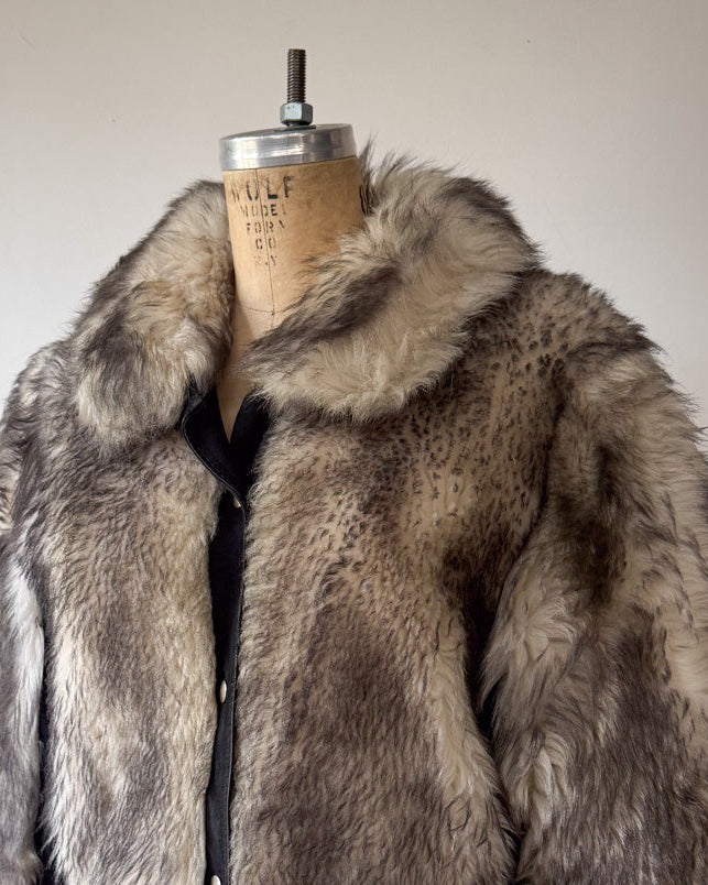 70s Faux Fur & Suede Cropped Jacket / M