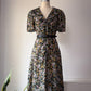 70s Dark Floral Dress / S
